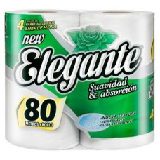 Papel Higiénico Blanco 80 Mts Elegante x 4 Rollos 